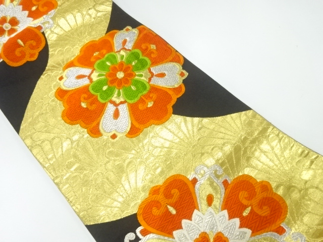 JAPANESE KIMONO / FUKURO OBI / SILK / WOVEN FLORAL CREST